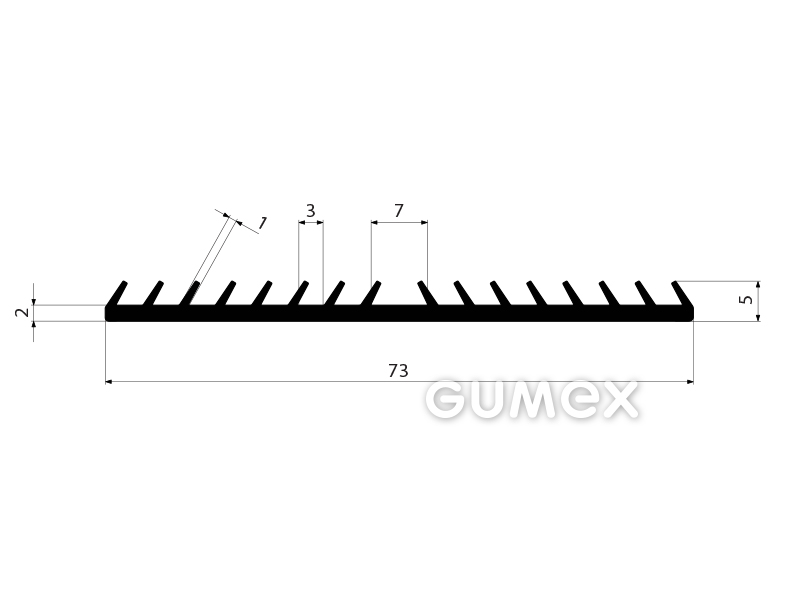 Geformtes Gummiprofil, 5x73mm, 70°ShA, EPDM, -40°C/+100°C, schwarz, 